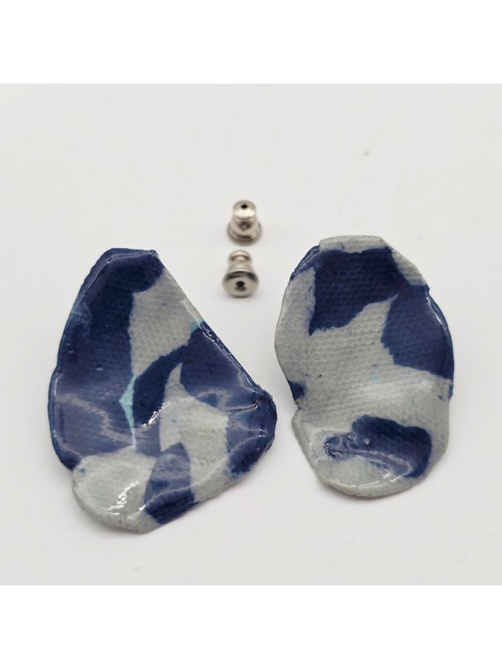 Handmade Blue & Gray Abstract Clay Earrings 1.5"